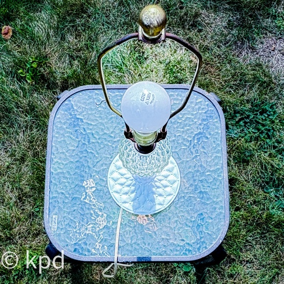 Vintage Milk Glass Hobnail Table Lamp with Pressed Glass Globe - Picture 6 of 10